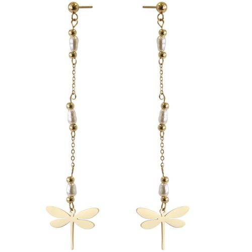 White Dragonfly 14k arannyal bevont rozsdamentes fülbevaló, elegáns stílusú fülbevaló modern nőknek