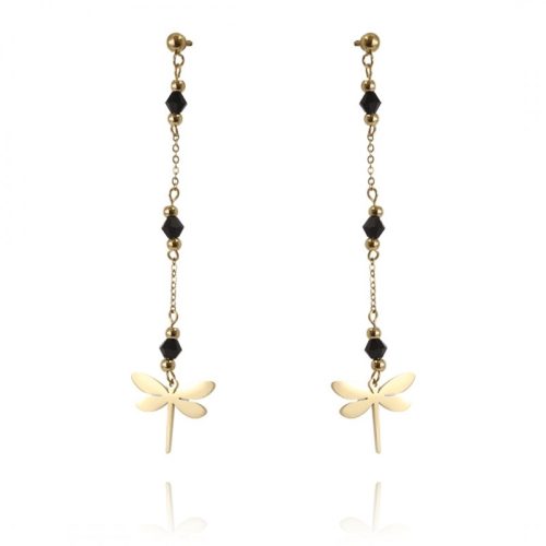 Black Dragonfly 14k arannyal bevont rozsdamentes fülbevaló, elegáns stílusú fülbevaló modern nőknek