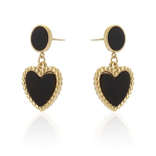 Black Heart arannyal bevont rozsdamentes fülbevaló, elegáns stílusú fülbevaló modern nőknek