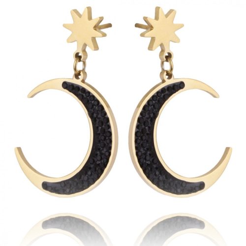 Black Moon 14k arannyal bevont rozsdamentes fülbevaló, elegáns stílusú fülbevaló modern nőknek